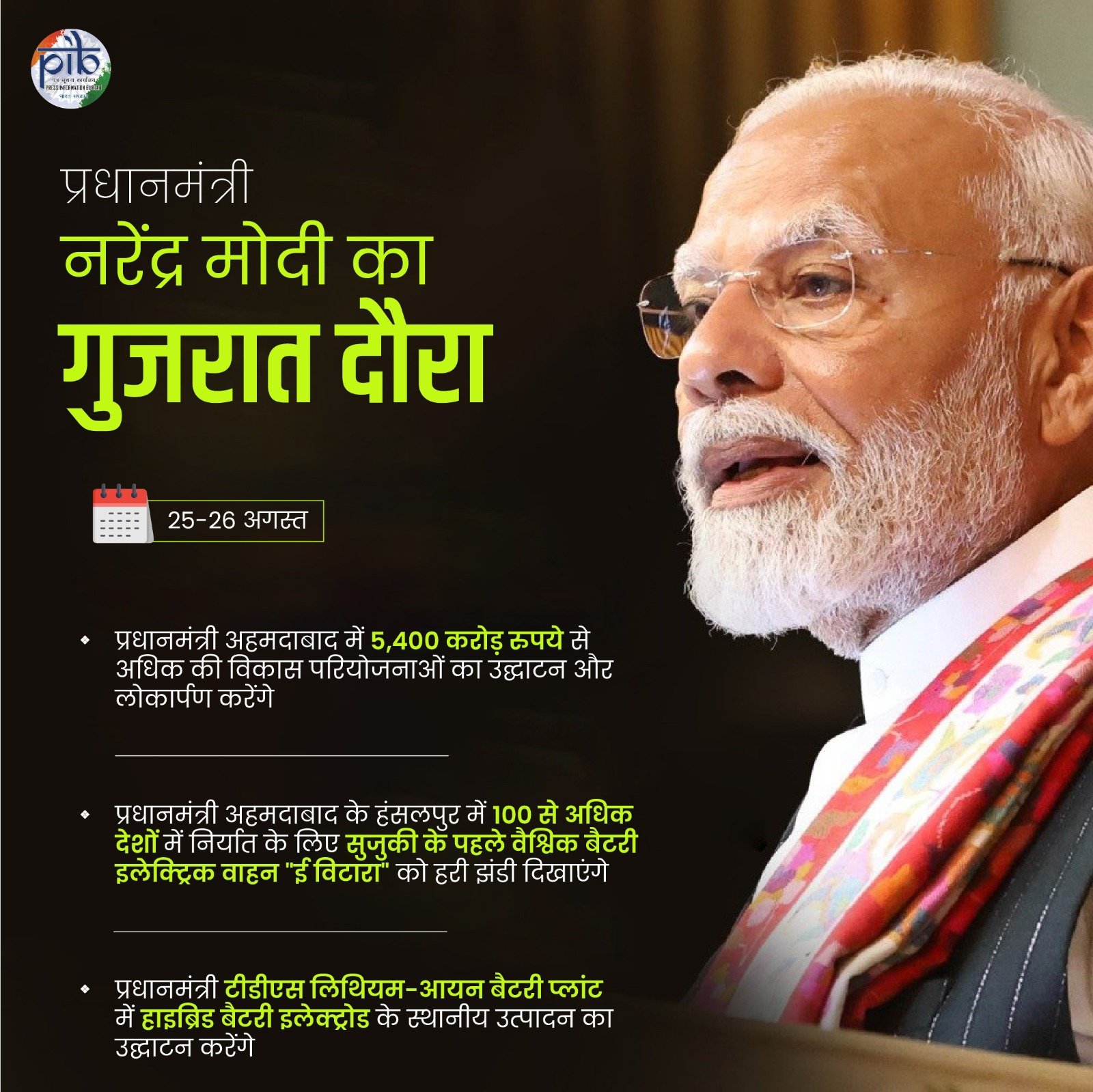 प्रधानमंत्री विभिन्‍न विकास परियोजनाओं के शुभारंभ के लिए आज से दो दिन के गुजरात दौरे पर