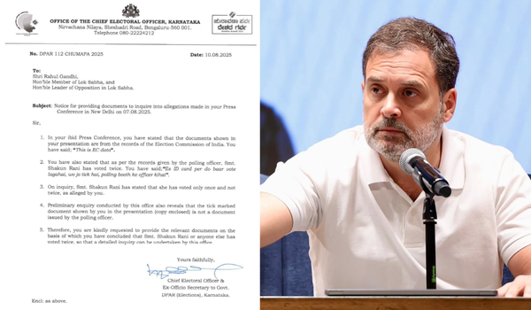 निर्वाचन आयोग ने 2024 के लोकसभा चुनाव में मतदाता धोखाधड़ी के आरोपों पर कांग्रेस नेता राहुल गांधी को नोटिस जारी किया