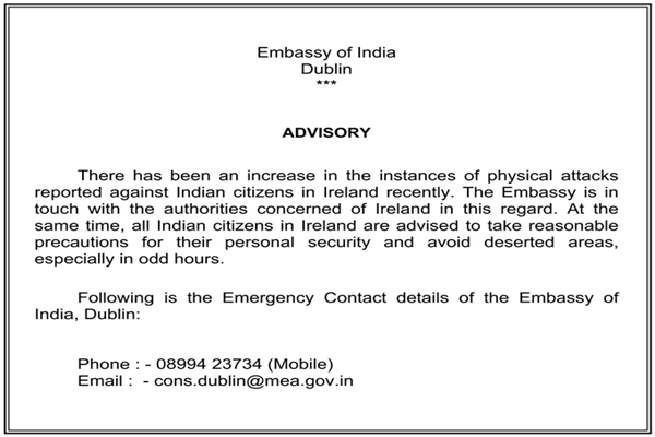 Indian Embassy in Dublin issues advisory amid rising attacks on citizens in Ireland