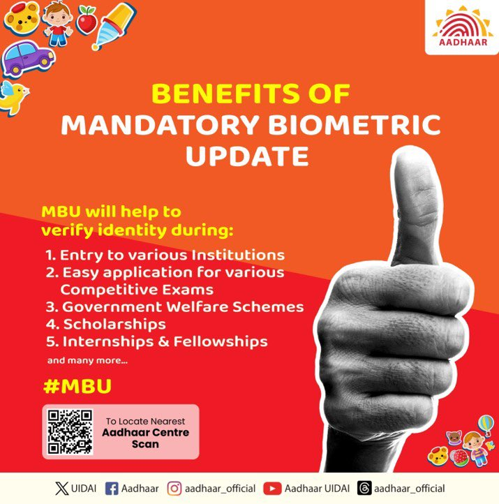 UIDAI Urges Schools to Ensure Timely Aadhaar Biometric Updates for Children Aged 5–15