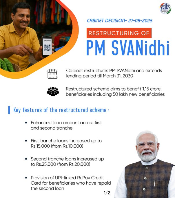 কেন্দ্রীয় মন্ত্রিসভা আজ প্রধানমন্ত্রী স্ট্রীট ভেন্ডার্স আত্মনির্ভর নিধি বা পিএম স্বনিধি প্রকল্পের পুনর্গঠন অনুমোদন দিয়েছে