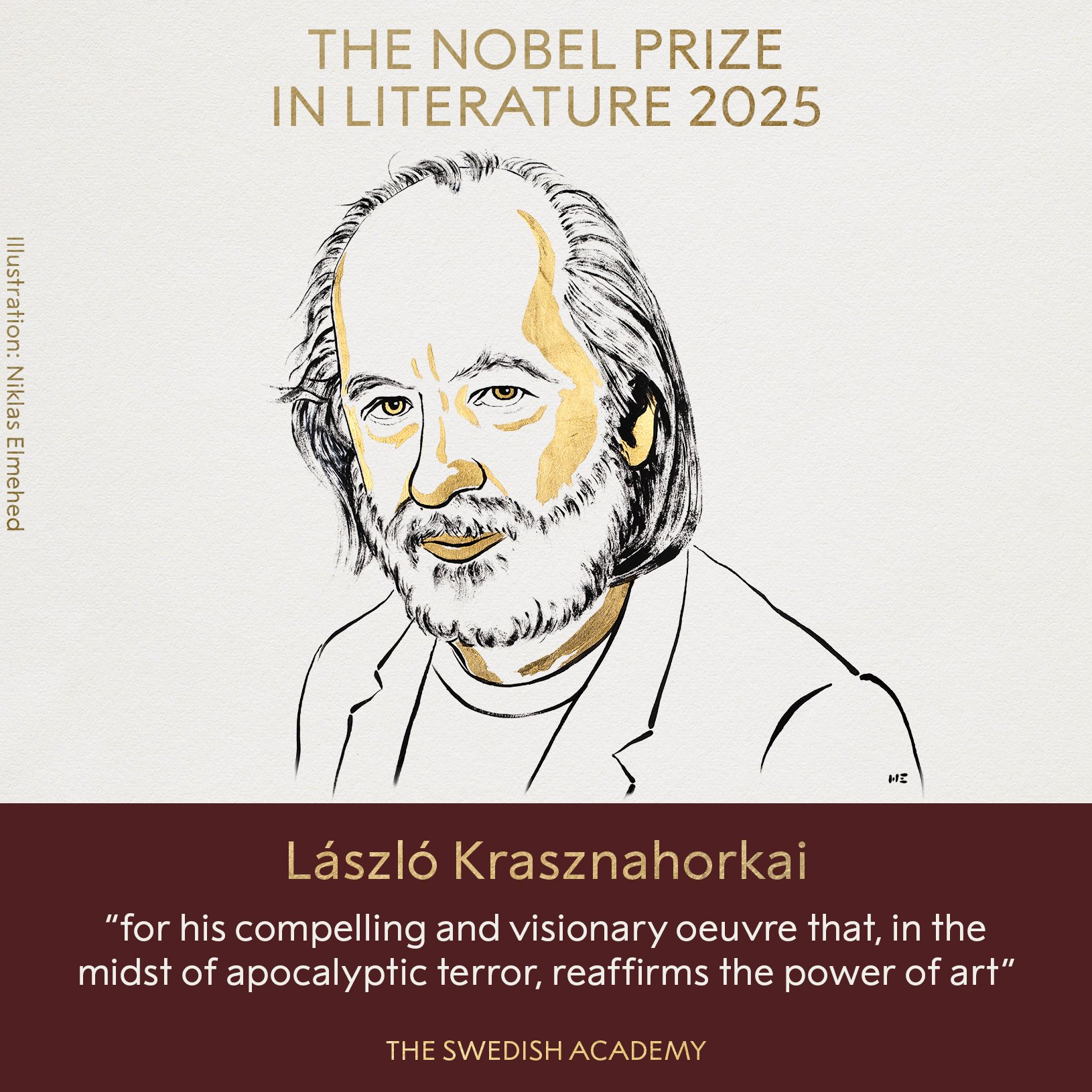 Hungarian writer László Krasznahorkai wins 2025 Nobel Prize for Literature