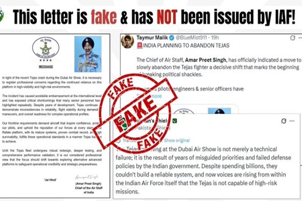 Government Debunks Fake Letter Claiming IAF to Abandon Tejas Jets
