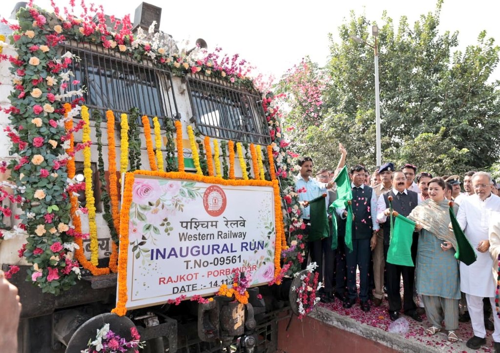 Union Minister Mansukh Mandaviya flages off two-special trains in Gujarat