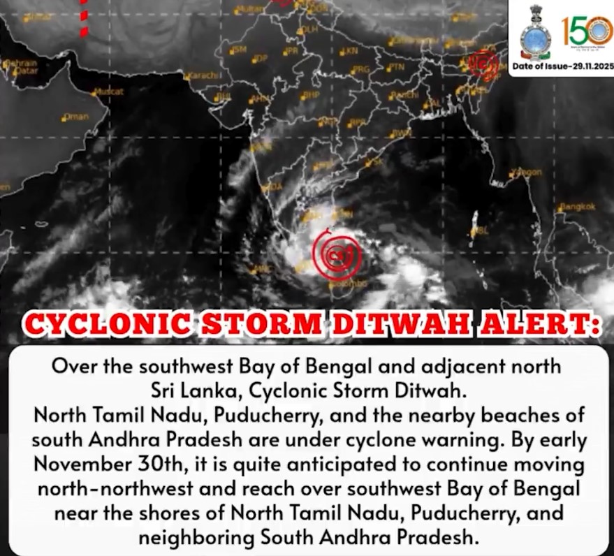Cyclone Ditwah Brings Heavy Rain, Rough Seas to Puducherry & Karaikal