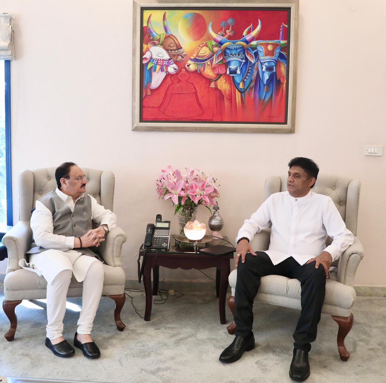 केन्द्रीय मंत्री जेपी नड्डा ने श्रीलंका के विपक्षी नेता साजिथ प्रेमदासा से की मुलाकात