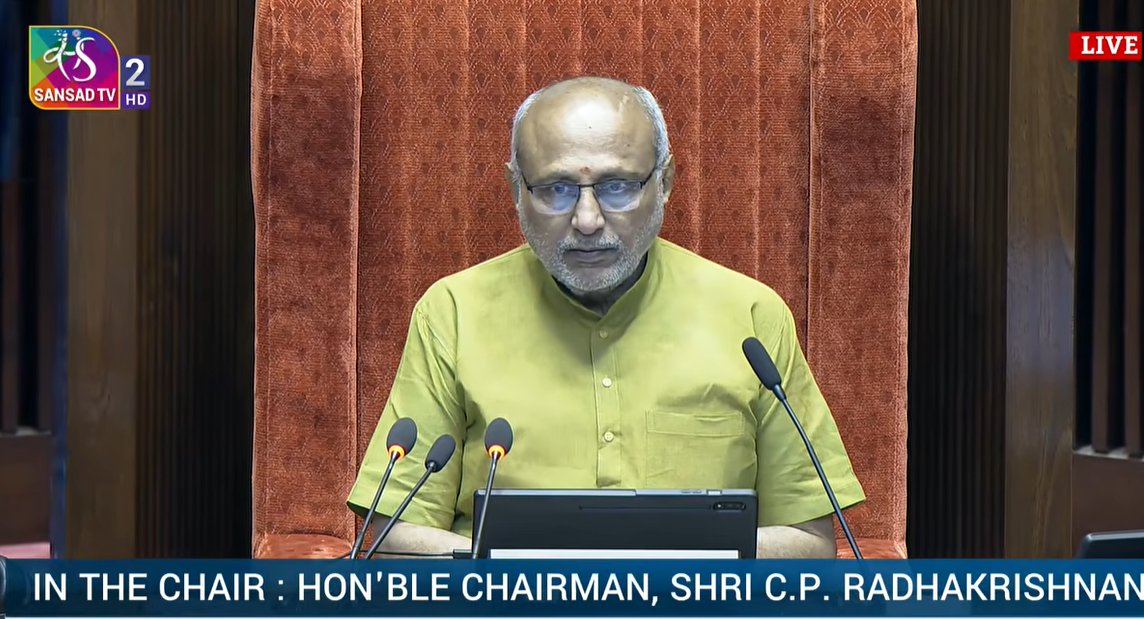RS Chairman CP Radhakrishnan Assumes Rajya Sabha Chair; Urges MPs to Uphold Respect and Tolerance