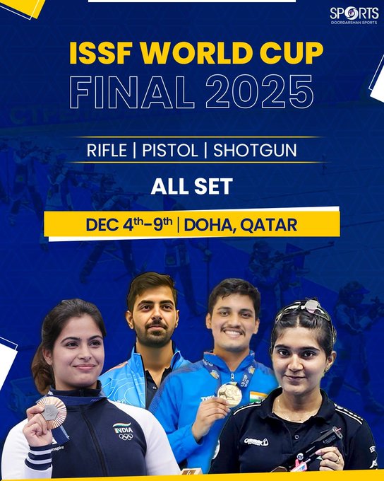 दोहा में आज से शुरू ISSF विश्व कप फाइनल; विश्व चैंपियन सम्राट राणा के नेतृत्व में 15 सदस्यीय भारतीय टीम तैयार