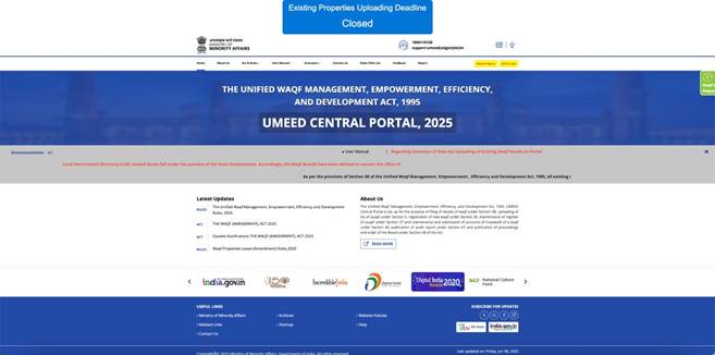 UMEED Portal for Waqf Properties Officially Closed After Six-Month Window