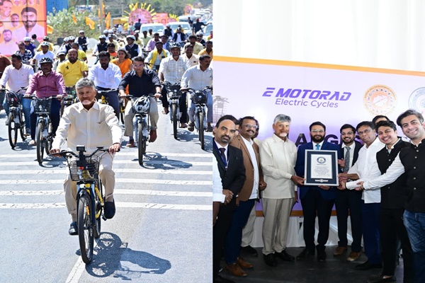 Andhra Pradesh CM Chandrababu Naidu distributes 5,555 e-Cycles to women, Sets Guinness World Record