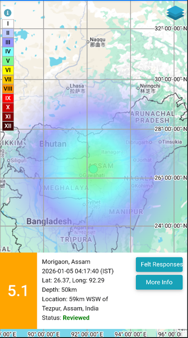 5.1 Magnitude Earthquake Hits Central Assam
