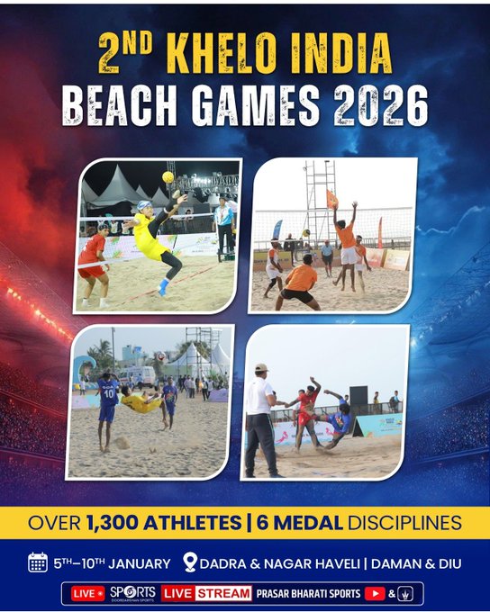 دوسرے کھیلو انڈیاBeach Games  آج Diu میں Ghoghla Beach پر شروع ہو رہے ہیں۔