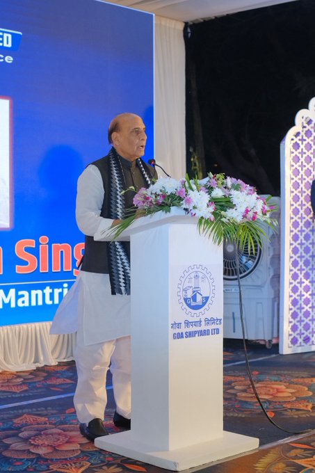 Defence Minister Rajnath Singh commissions Indian Coast Guard’s first indigenously built pollution control vessel ‘Samudra Pratap’ in Goa