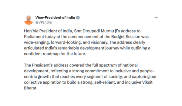 VP Radhakrishnan says President Murmu’s address was wide-ranging, forward-looking & visionary