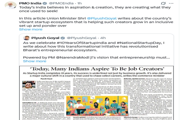 PM Modi Shares Article on India’s Startup Ecosystem