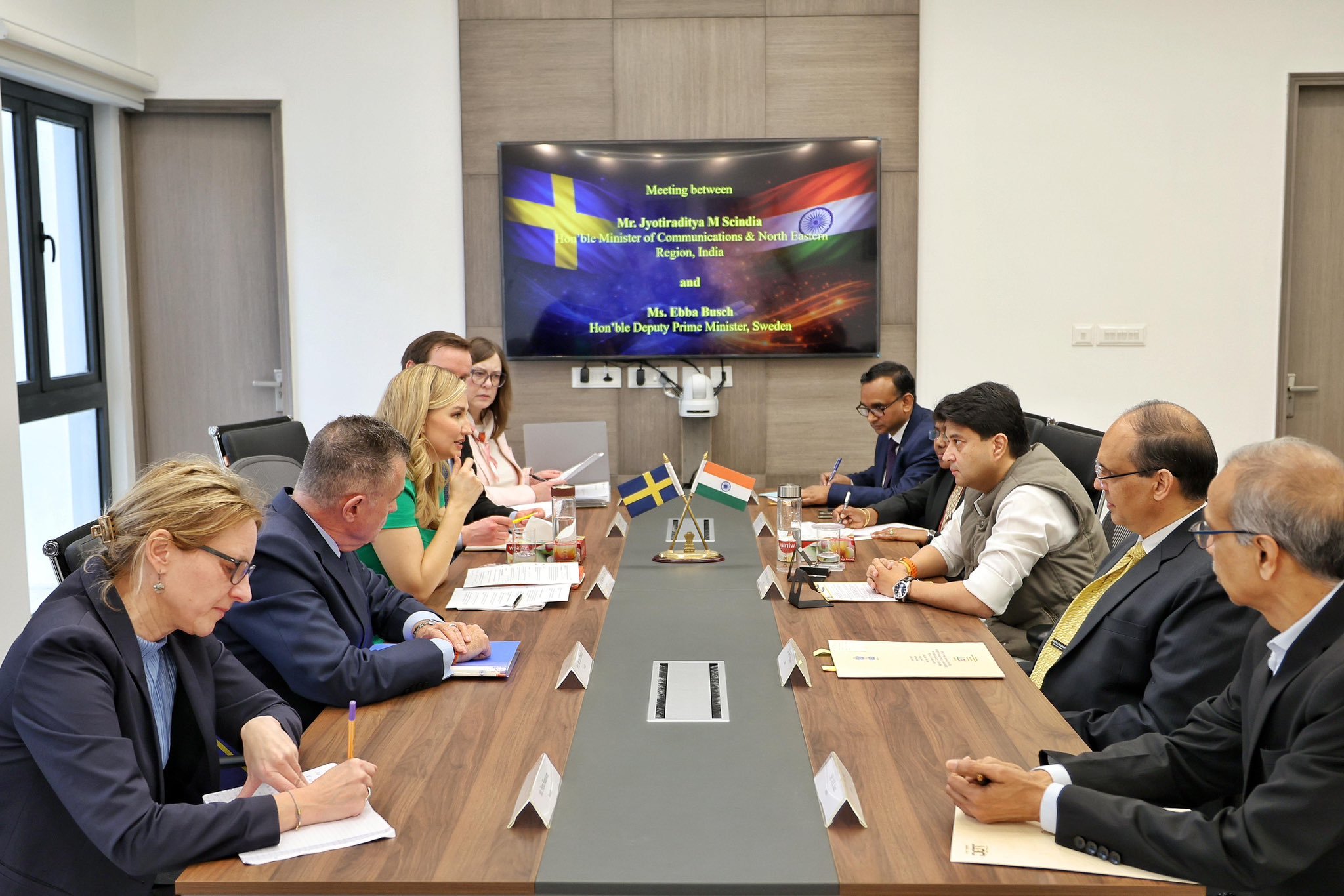 Union Minister Jyotiraditya Scindia meets Swedish Deputy PM Ebba Busch in New Delhi