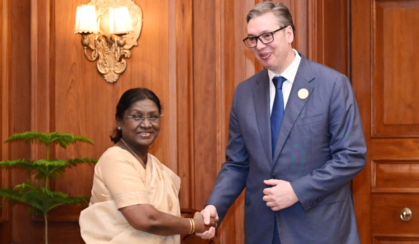 Serbia President Aleksandar Vučić meets President Droupadi Murmu at Rashtrapati Bhavan 