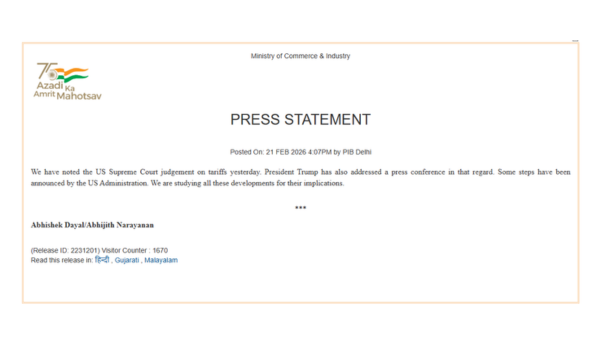 Govt says it has noted US Supreme Court judgement on tariffs and is studying all these developments 