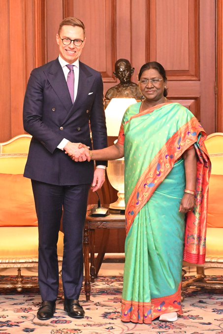 President Murmu meets President of Finland Alexander Stubb at Rashtrapati Bhavan in New Delhi