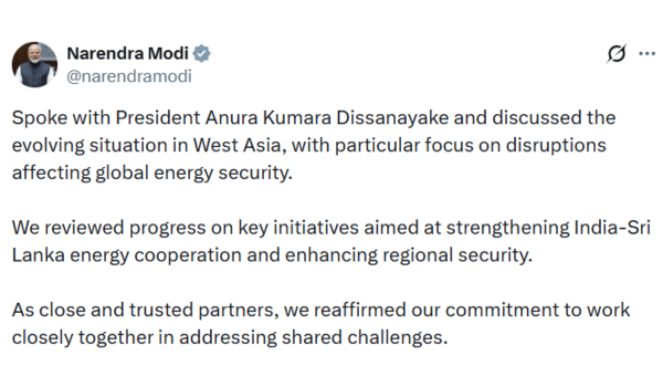 प्रधानमंत्री नरेन्द्र मोदी ने श्रीलंका के राष्ट्रपति अनुरा कुमारा दिसानायके से टेलीफोन पर बातचीत की