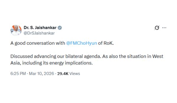 EAM Jaishankar exchanges views with South Korean counterpart on West Asia situation 