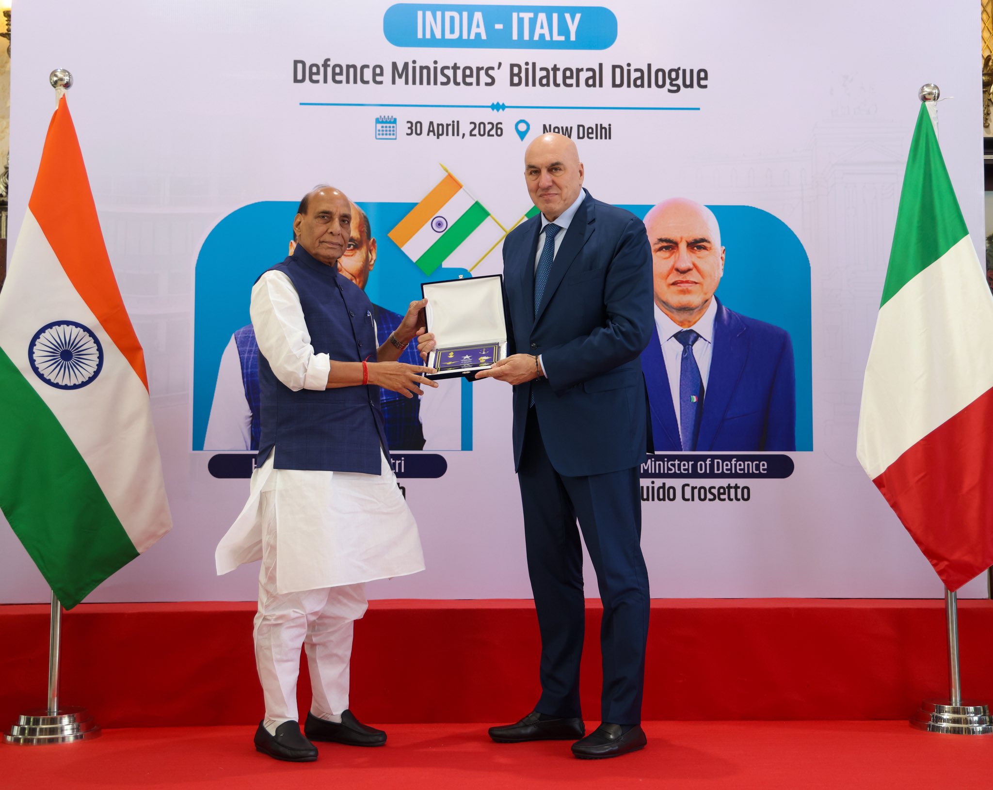 Defence Minister Rajnath Singh discusses regional and global issues with his Italian counterpart Guido Crosetto