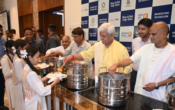 LG Manoj Sinha lays foundation stone for Akshaya Patra’s centralised kitchen facility in Katra, J&K