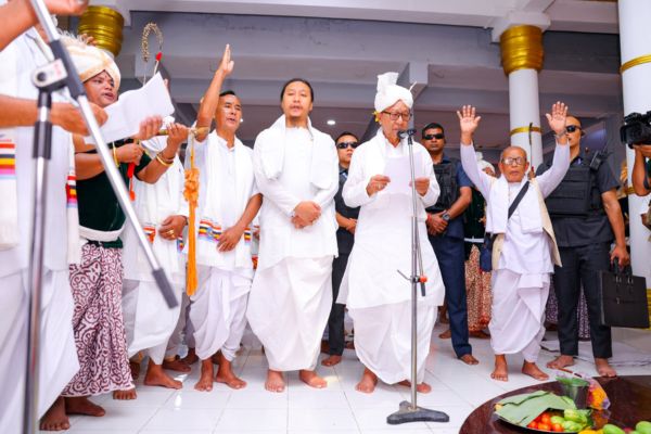 Manipur CM Yumnam Khemchand Singh takes oath as President of Lainingthou Sanamahi Temple Board