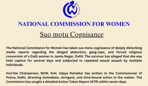 NCW takes suo motu cognizance of alleged gang-rape and abduction case in Delhi’s Jamia Nagar