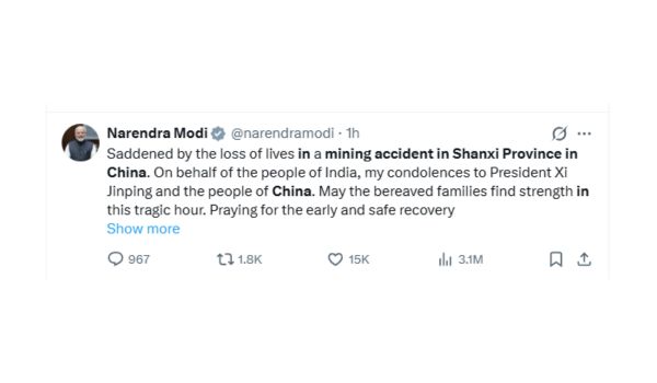 PM Modi expresses grief over mining accident in China’s Shanxi province