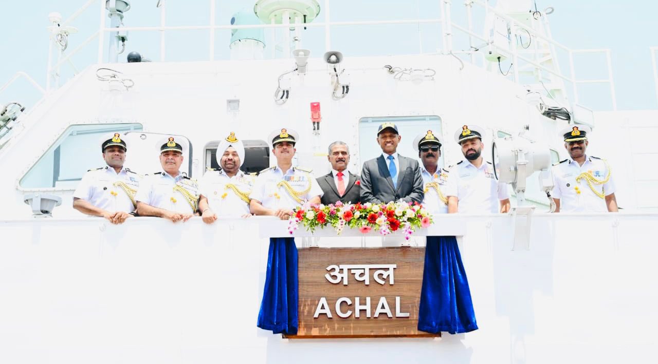 Indian Coast Guard Commissions ICGS Achal at Goa Shipyard Limited