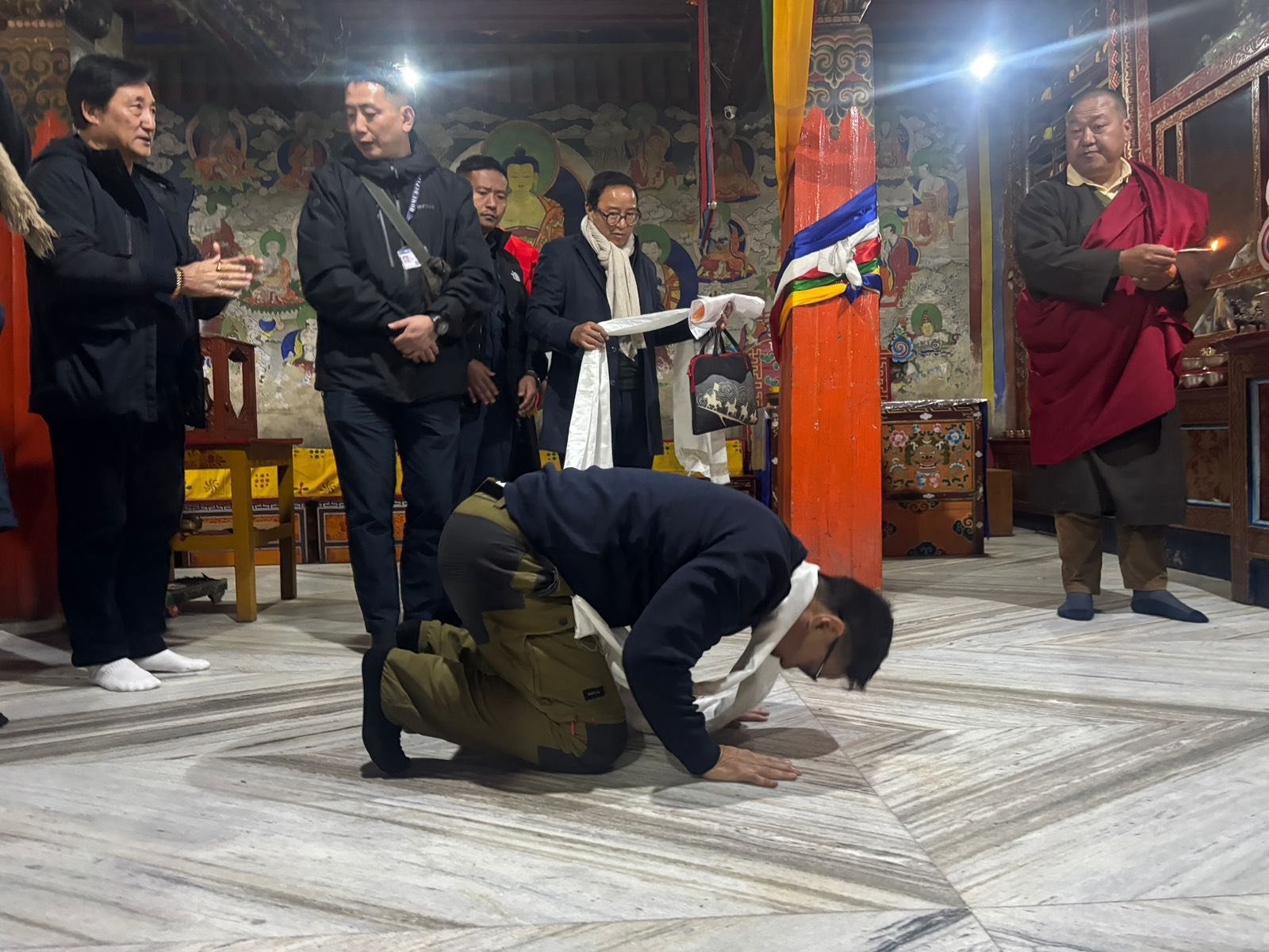 Union Minister Kiren Rijiju offers prayers at Samling Choling Monastery in Mangan, Sikkim