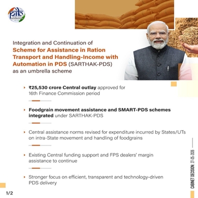 Cabinet approves scheme for Assistance in Ration Transport & Handling-Income with Automation in PDS