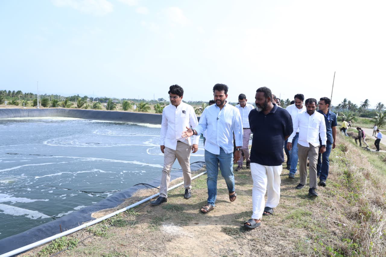 Union Minister Ram Mohan Naidu visits Uday Aqua industry at Mulapalem village in Srikakulam district, Andhra Pradesh