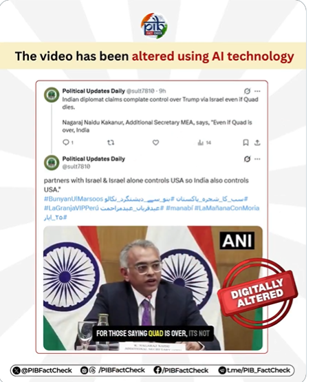 सरकार ने विदेश मंत्रालय के अपर सचिव नागराज नायडू के क्वाड विरोधी बयान वाले वीडियो का खंडन किया