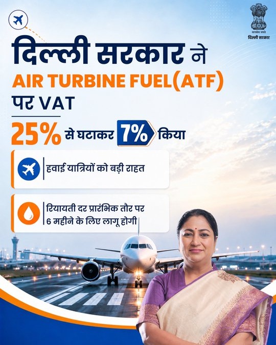 दिल्ली सरकार ने विमानन टरबाइन ईंधन पर मूल्य वर्धित कर- वैट को 25% से घटाकर 7% करने का निर्णय लिया