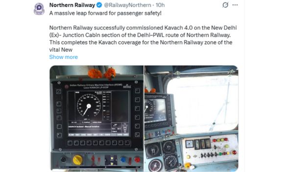 Northern Railway portion of New Delhi-Mumbai section fully covered under KAVACH