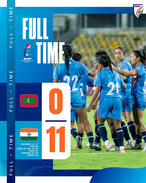India thrash Maldives 11-nil in opening Group B match of SAFF Women’s Football Championship