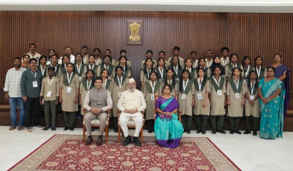 Vice President C P Radhakrishnan meets delegation of students from Andhra Pradesh