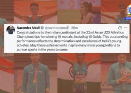 PM Modi congratulates Indian contingent for 19 medals at Asian U20 Athletics Championships