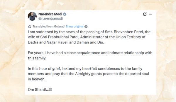 PM Modi expresses sorrow over passing of Bhavnaben Patel