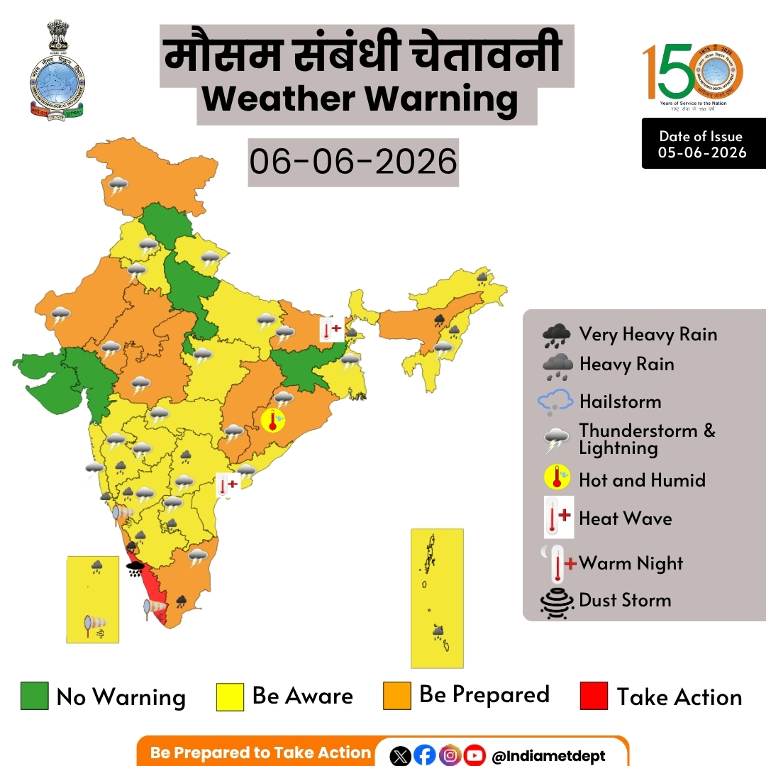 मौसम विभाग ने केरल और माहे में अत्यधिक वर्षा को लेकर रेड अलर्ट जारी किया