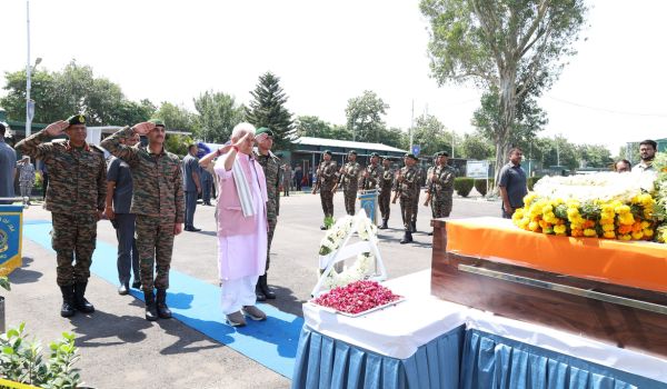 J&K LG Manoj Sinha pays tribute to Lt Beereshwar Goswami martyred in Rajouri anti-terror operation