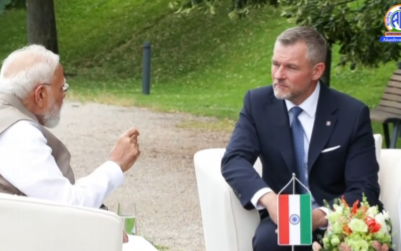 PM Narendra Modi warmly received by Slovakian President Peter Pellegrini at Presidential Palace in Bratislava
