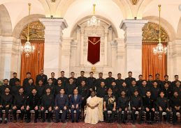 President Droupadi Murmu interacts with MES officer trainees at Rashtrapati Bhavan