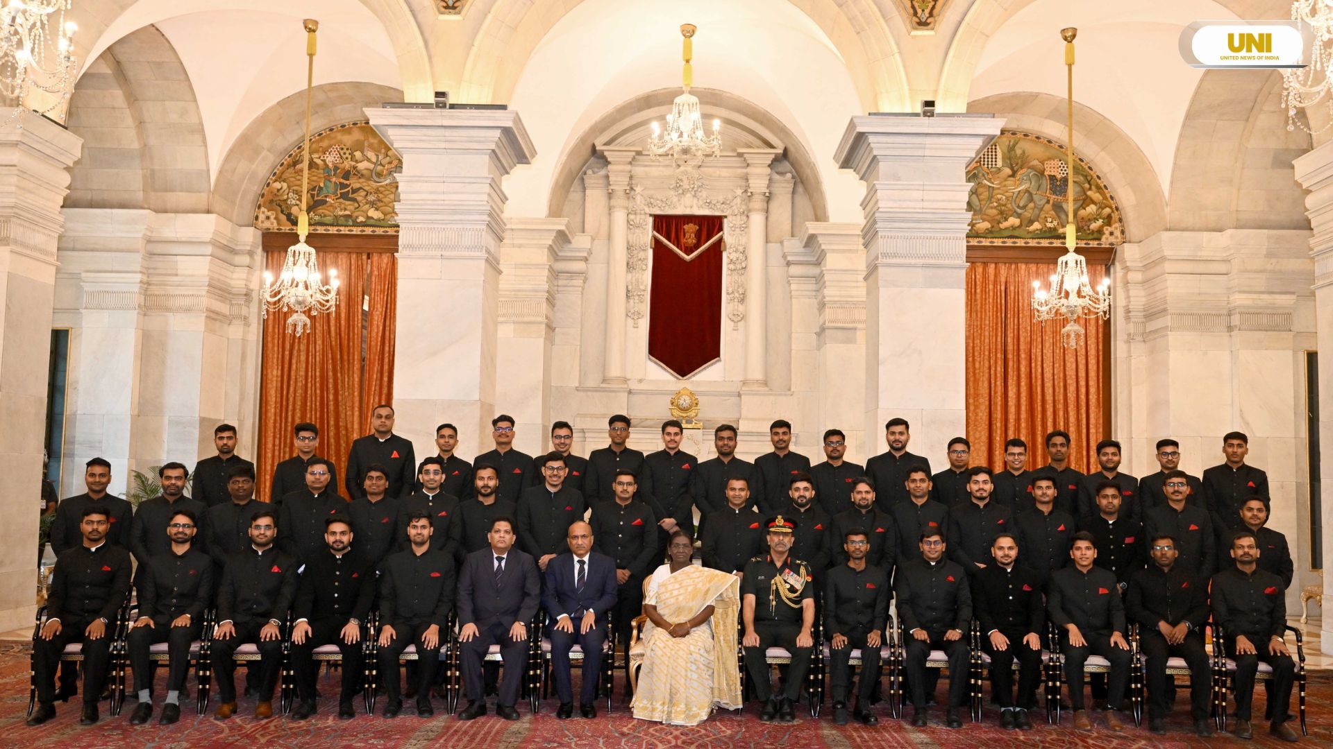 President Droupadi Murmu interacts with MES officer trainees at Rashtrapati Bhavan