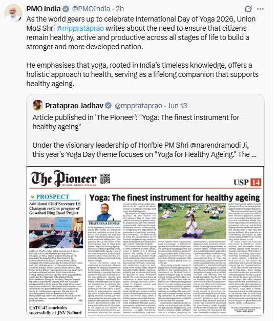 PM Modi Shares Ayush Minister Prataprao Jadhav’s Article on Benefits of Yoga for Healthy Living