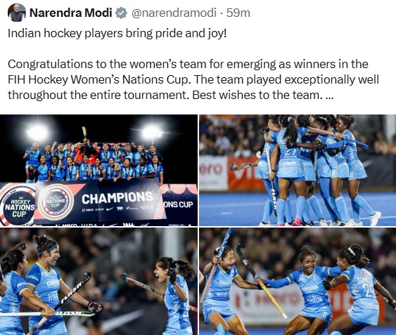 PM Modi Congratulates Indian Women’s Hockey Team on Winning FIH Women’s Nations Cup