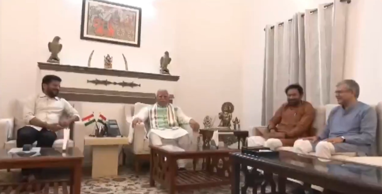 Telangana CM A. Revanth Reddy and Union Minister G. Kishan Reddy meet Manohar Lal Khattar at his residence
