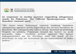 New Delhi rejects Islamabad’s allegations over recent incident in Karachi terming them baseless